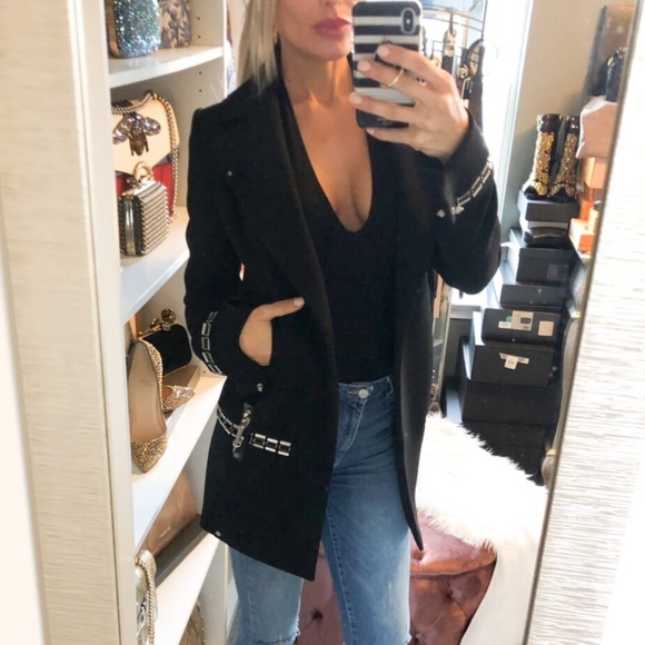 Anthony Vaccarello Black Long Embellished Coat 4 - Picture 1 of 7